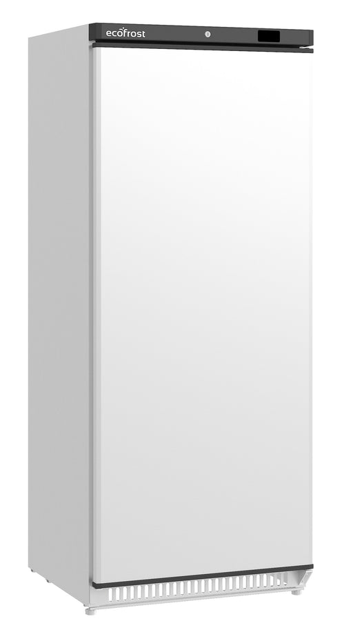 White single door upright freezer with digital display panel on right side door