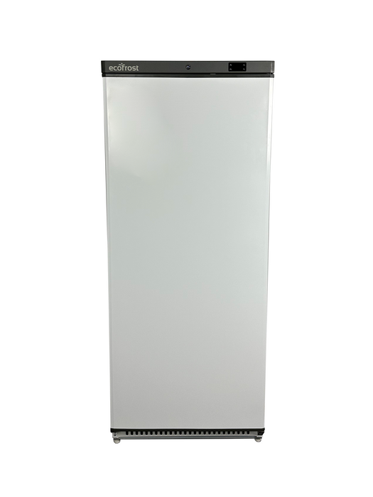 White single door upright refrigerator with digital temperature display and lockable right hand door view 6