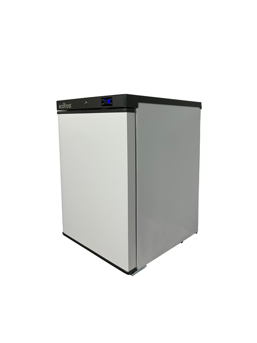 White single door tabletop freezer with digital display and right-hinged door view 6