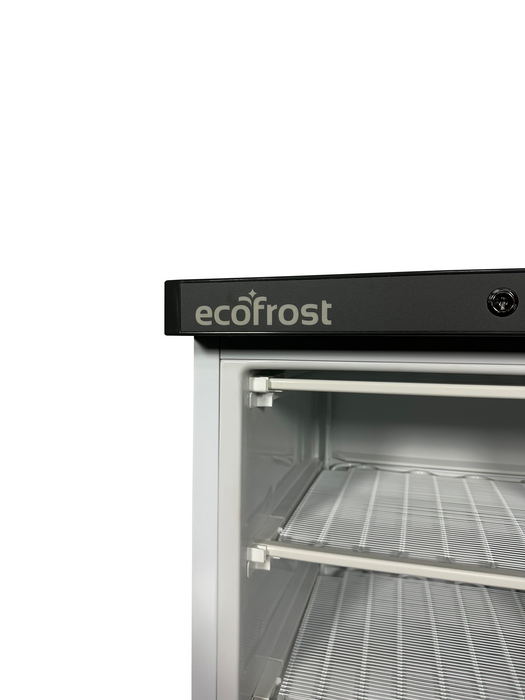 White single door tabletop freezer with digital display and right-hinged door view 7