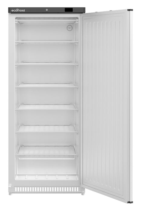 White single door upright freezer with digital display panel on right side door view 3