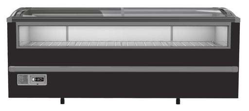Black Combisteel chest freezer with digital display panel, front facing