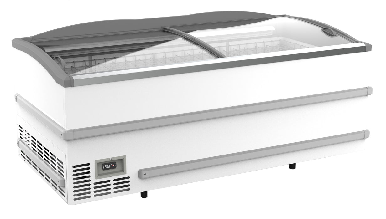 White Combisteel chest freezer with closed lid, front view, commercial catering equipment