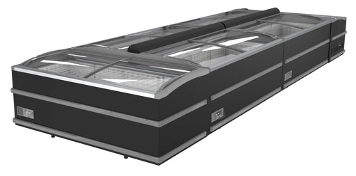 Black Combisteel chest freezer with closed lid and castors view 2