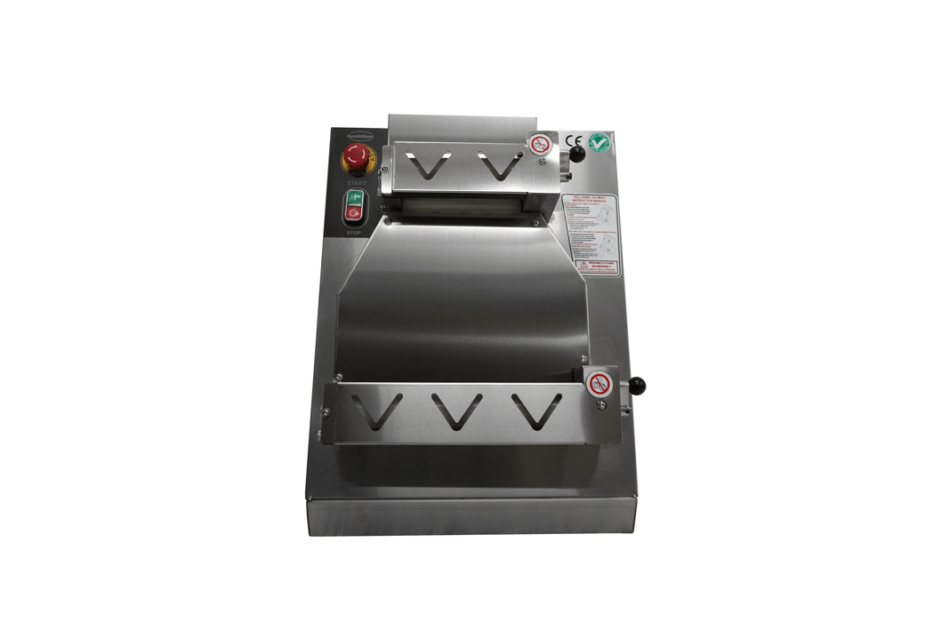 Stainless steel dough roller with 40cm straight roller, adjustable thickness control. view 2