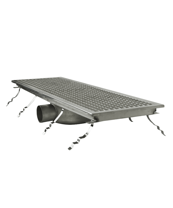 Stainless steel floor grid 927mm wide, 300mm deep with drainage connection view 3