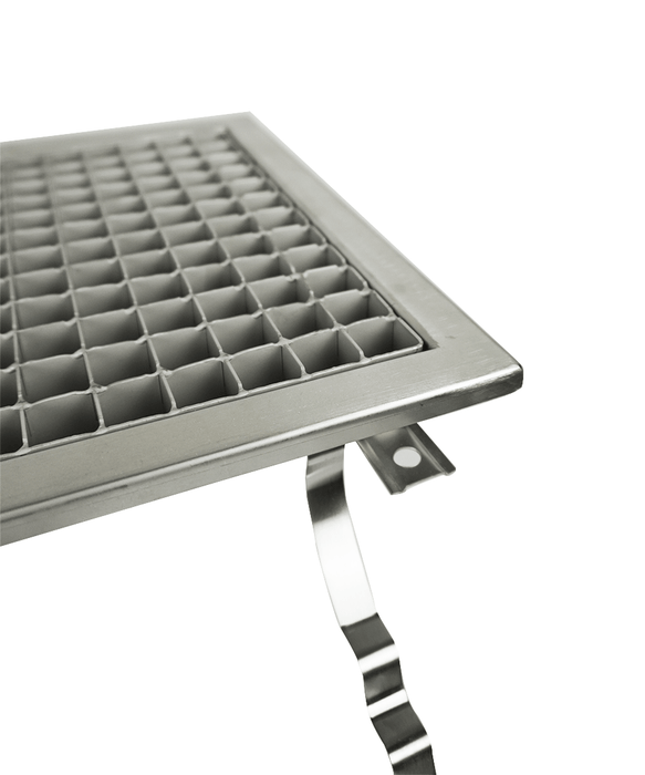 Stainless steel floor grid 927mm wide, 300mm deep with drainage connection view 4