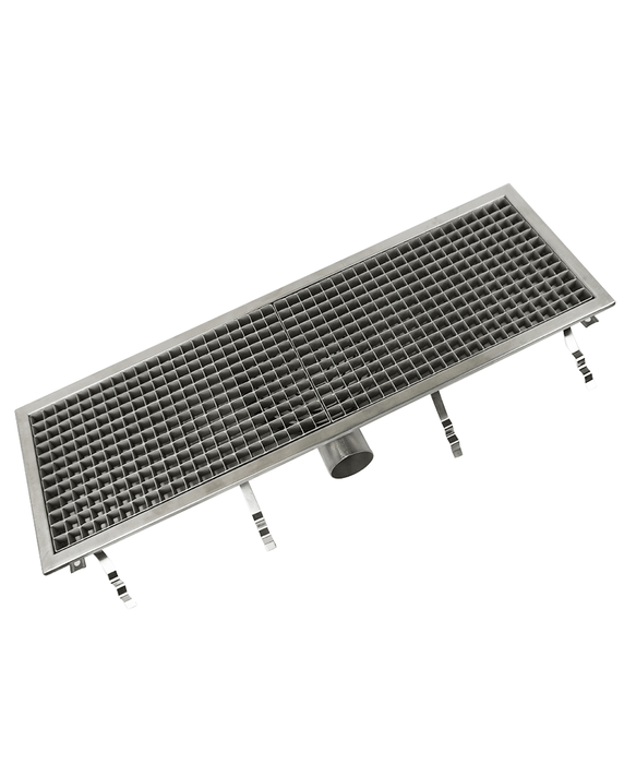Stainless steel floor grid 927mm wide, 300mm deep with drainage connection view 5