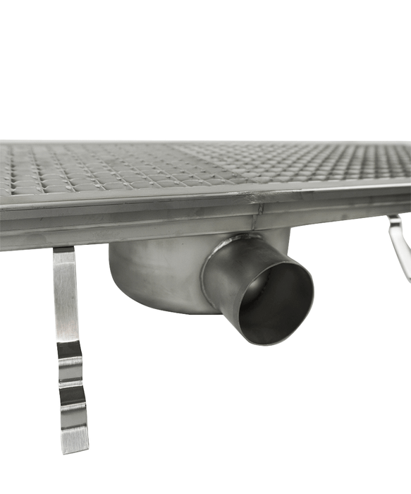 Stainless steel floor grid 927mm wide, 300mm deep with drainage connection view 6