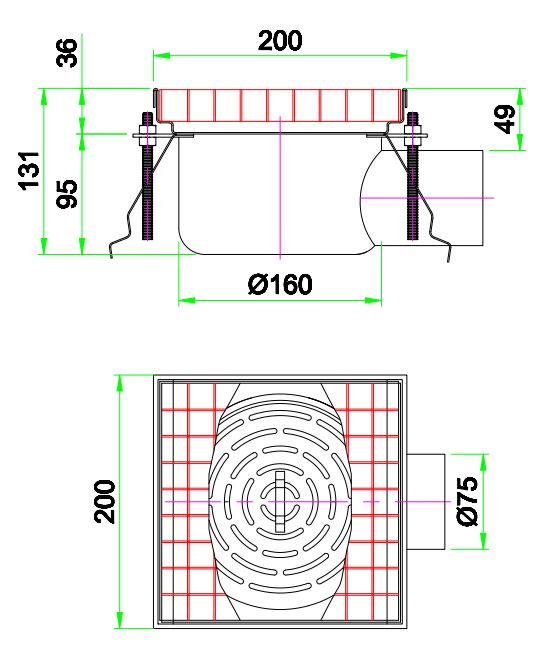 Combisteel GRID 200 stainless steel floor grid, 200x200mm with 75mm drainage connection view 2
