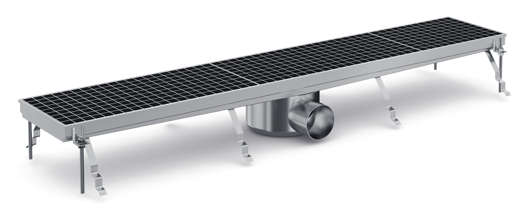 Stainless steel floor grid with drainage connection, 1144mm wide