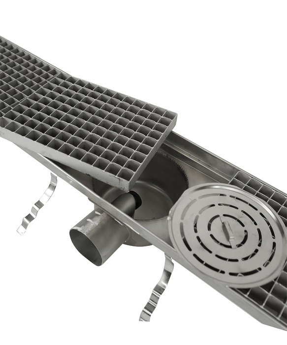 Stainless steel floor grid with drainage connection, 1144mm wide view 7