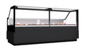 Stainless steel refrigerated meat display case with LED lighting and plate cooling system