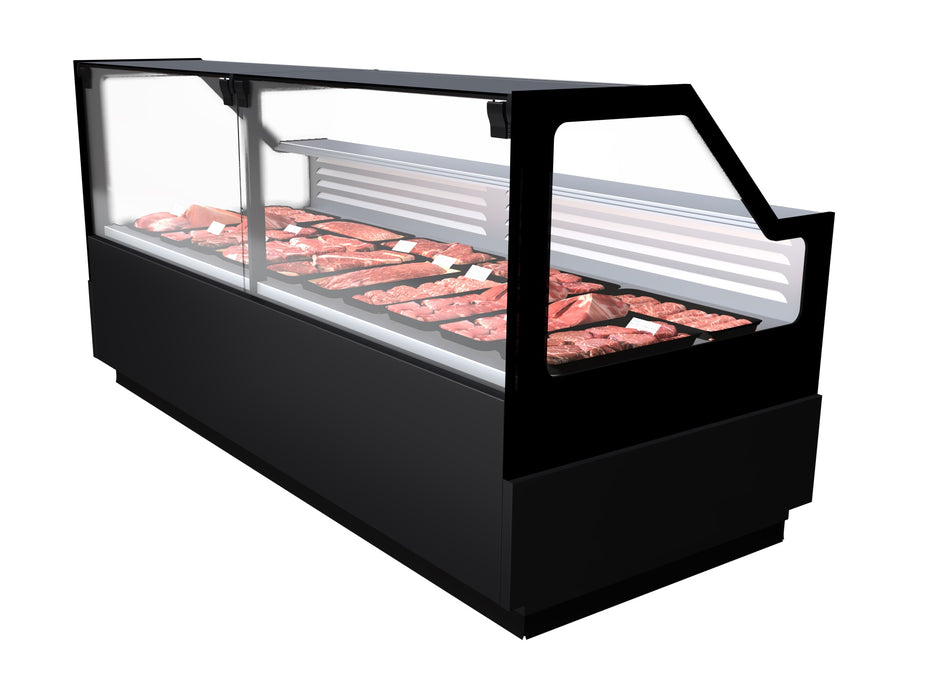 Stainless steel refrigerated meat display case with LED lighting and plate cooling system view 5