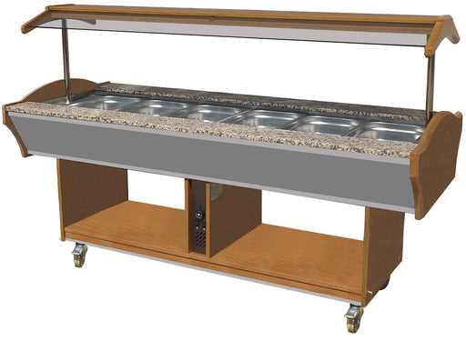 Brown Combisteel hot buffet display unit with six GN pan spaces and LED lighting