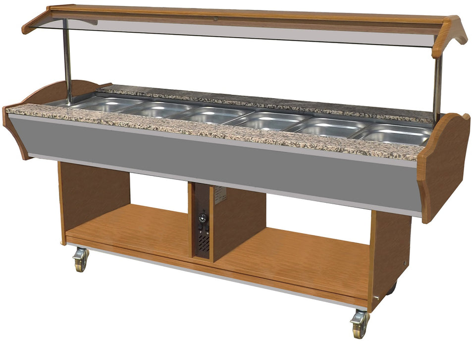 Brown Combisteel hot buffet display unit with six GN pan spaces and LED lighting