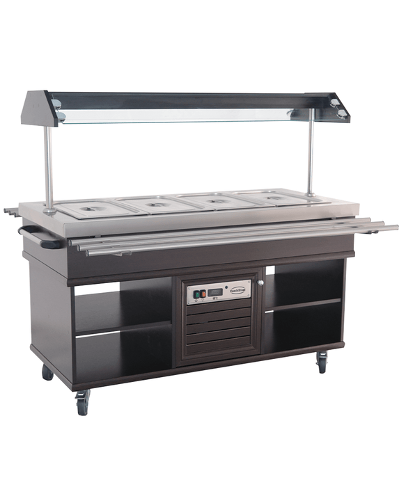 Stainless steel refrigerated buffet display case with LED lighting and four GN 1/1 compartments view 3