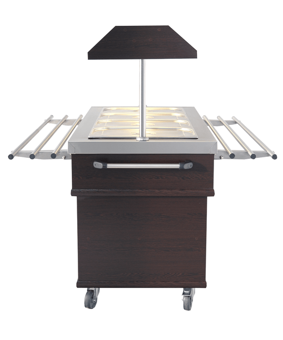Stainless steel refrigerated buffet display case with LED lighting and four GN 1/1 compartments view 6