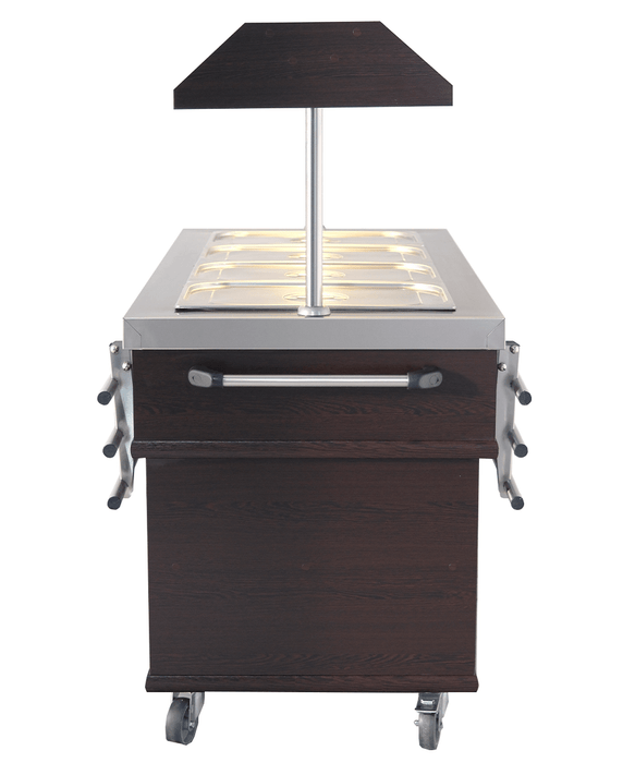 Stainless steel refrigerated buffet display case with LED lighting and four GN 1/1 compartments view 7