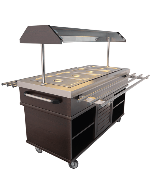 Stainless steel refrigerated buffet display case with LED lighting and four GN 1/1 compartments view 2