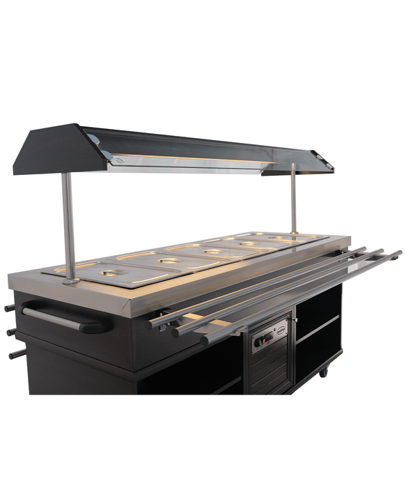Mahogany refrigerated buffet display case with LED lighting and five GN container capacity view 4