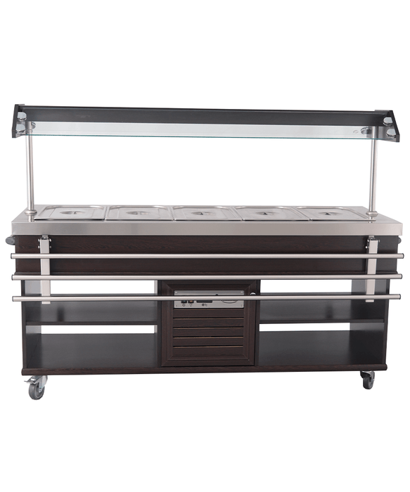 Mahogany refrigerated buffet display case with LED lighting and five GN container capacity view 6