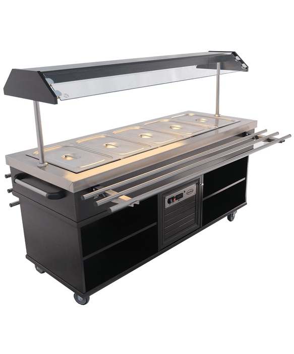Mahogany refrigerated buffet display case with LED lighting and five GN container capacity view 2