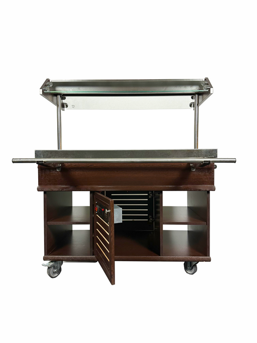 Stainless steel refrigerated buffet display case with three GN 1/1 wells and LED lighting view 6