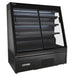 Black wall-mounted two-door display fridge with LED lighting and digital temperature control view 2