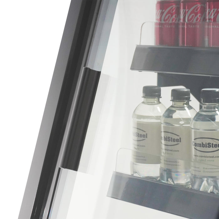 Combisteel wall-mounted three-door glass display fridge with LED lighting and digital temperature control view 7