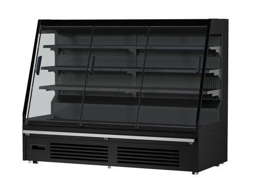 Combisteel wall-mounted three-door glass display fridge with LED lighting and digital temperature control