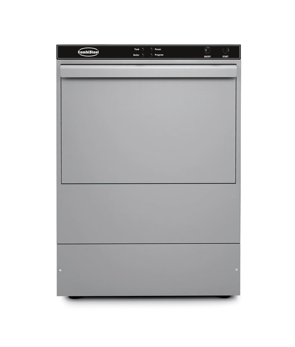 Compact stainless steel commercial glasswasher with manual controls and loading door view 4