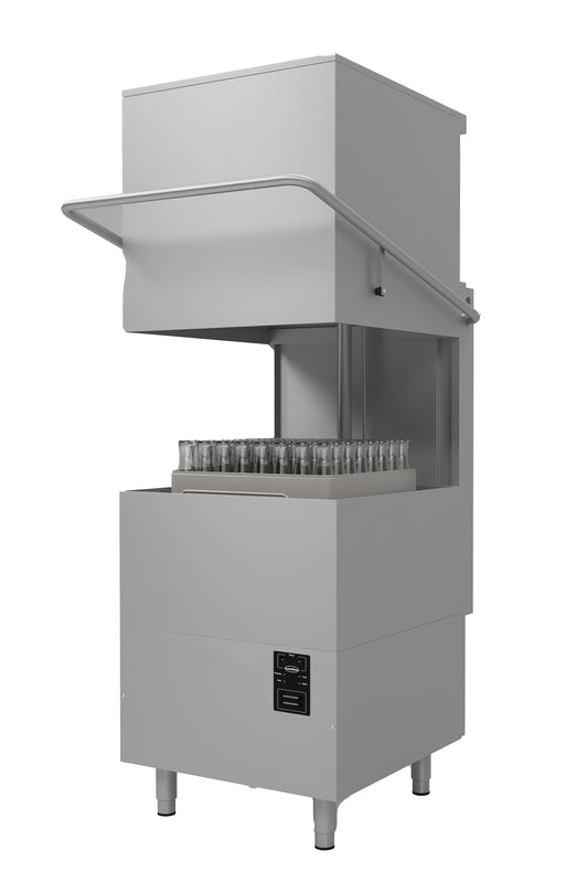 Combisteel ENT 400 pass through dishwasher front view with hood closed