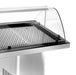 Stainless steel refrigerated fish display case with curved glass sliding doors and LED lighting view 2