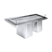 Stainless steel mobile fish display table with wide service plateau and drainage outlet