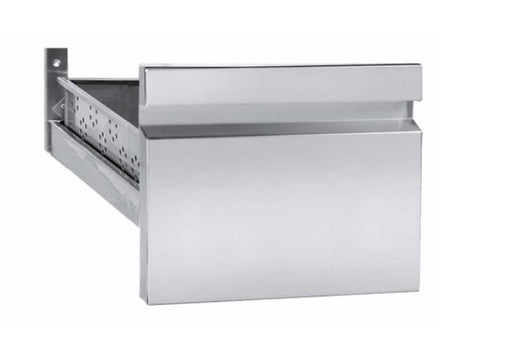 Stainless steel refrigerated cocktail bar station with integrated sink and storage drawers view 2