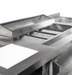 Stainless steel refrigerated cocktail bar station with integrated sink and storage drawers view 4