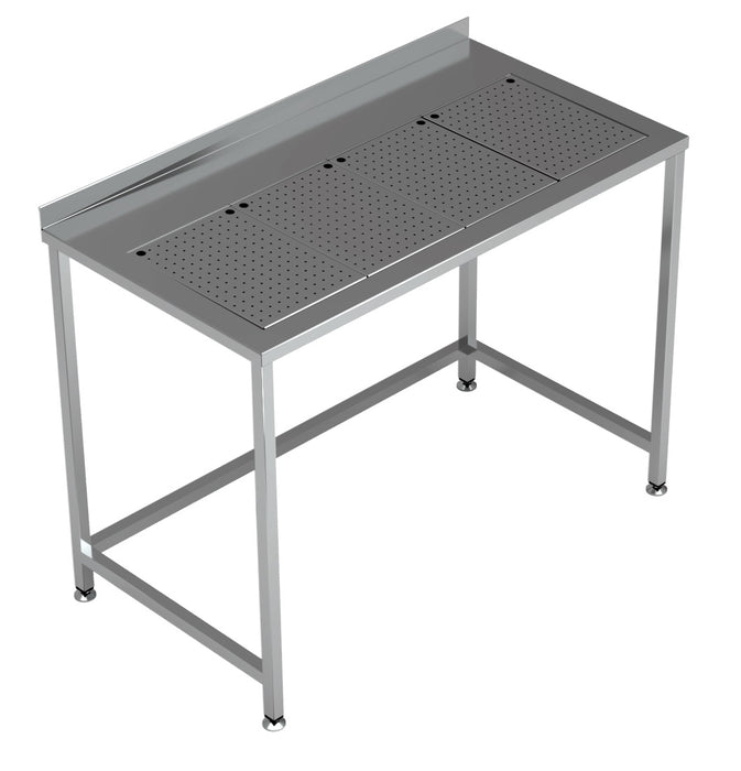 Stainless steel worktable with integrated drip-tray, 1200mm wide by 650mm deep