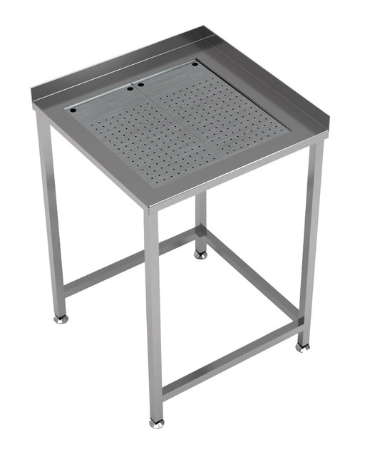 Stainless steel corner worktable with integrated drip tray, 650mm square