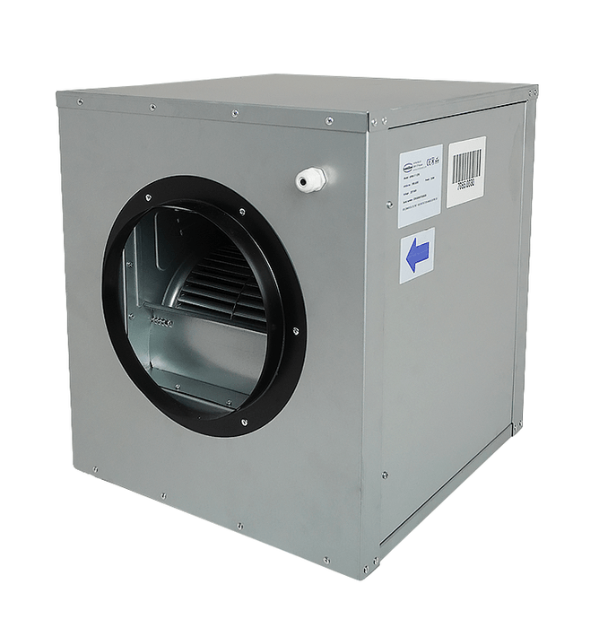 Compact metal ventilation box fan with 250mm exhaust duct connection