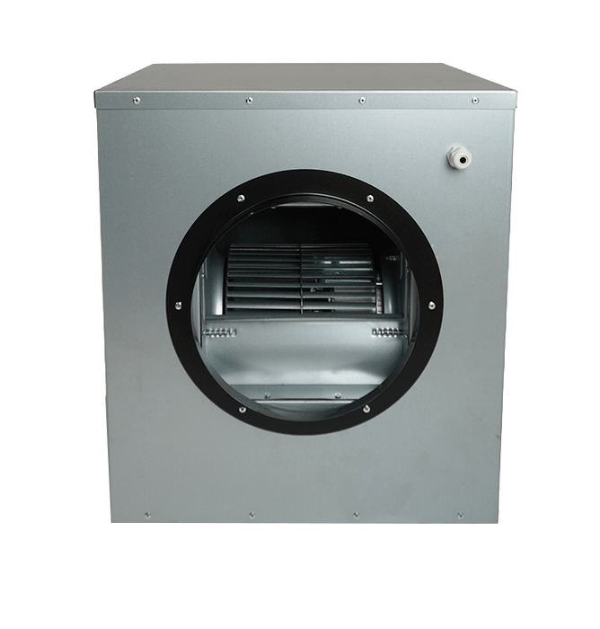 Compact metal ventilation box fan with 250mm exhaust duct connection view 2