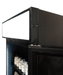 Black upright glass door display fridge with LED lighting and five shelves view 6