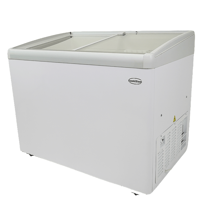 White Combisteel LOTTE 336L chest freezer with curved glass lid and two internal baskets view 3