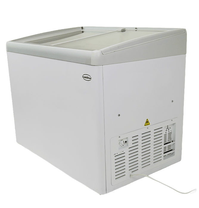 White Combisteel LOTTE 336L chest freezer with curved glass lid and two internal baskets view 4
