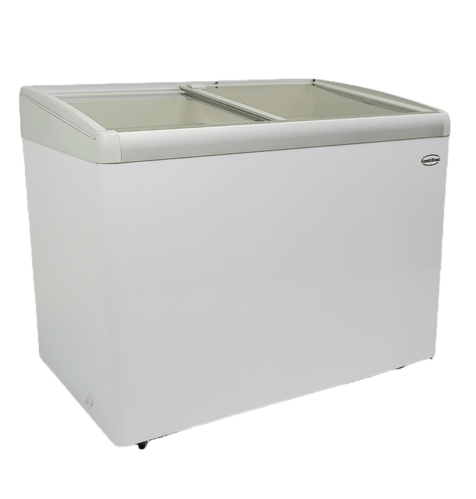 White Combisteel LOTTE 336L chest freezer with curved glass lid and two internal baskets view 6