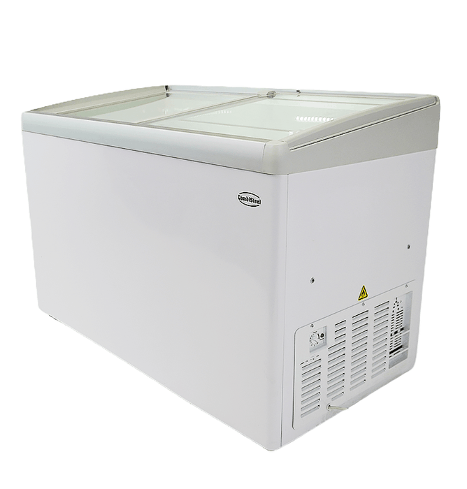 White Combisteel LOTTE-396 chest freezer with glass sliding lid and LED interior lighting view 4