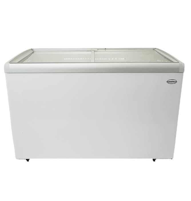 White Combisteel LOTTE-396 chest freezer with glass sliding lid and LED interior lighting view 5