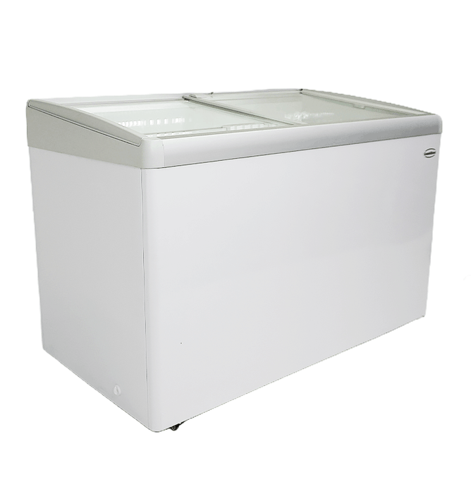 White Combisteel LOTTE-396 chest freezer with glass sliding lid and LED interior lighting view 6