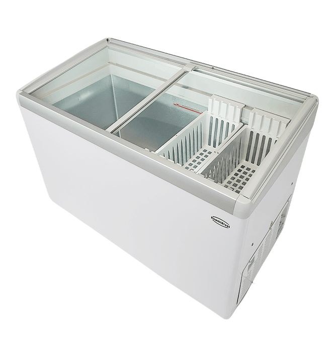 White Combisteel LOTTE-396 chest freezer with glass sliding lid and LED interior lighting view 7