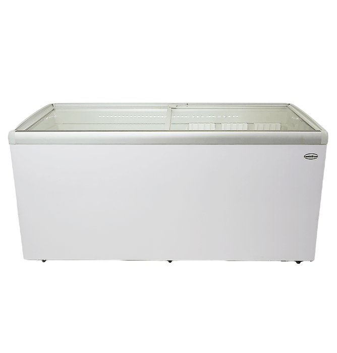 White Combisteel chest freezer with curved glass lid and three internal baskets view 3